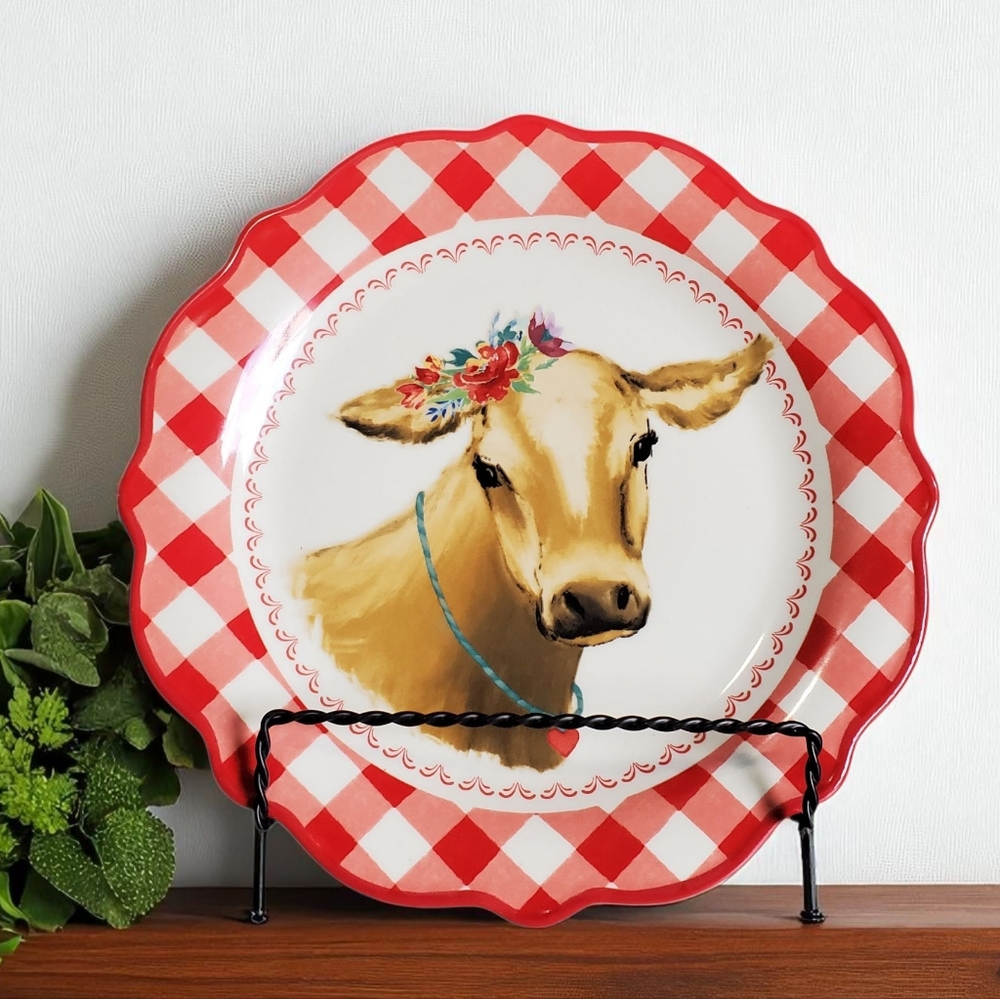 The Pioneer Woman Gingham Cow Salad Plate With Stand